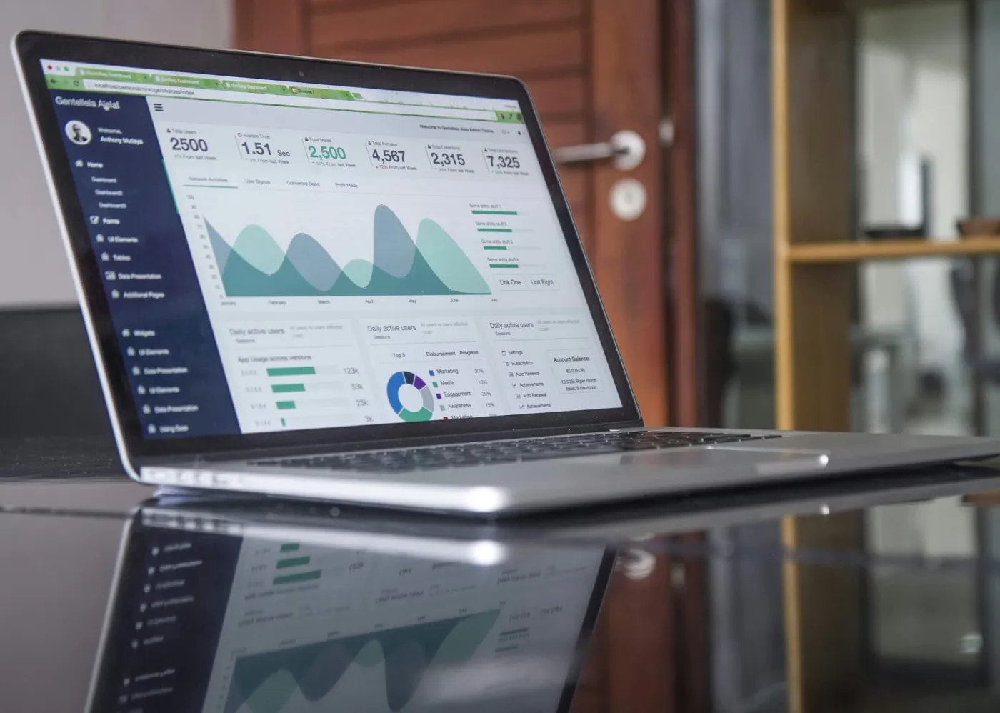 Backlink performance analytics dashboard on a laptop